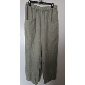 NWT MATE the Label Women's Willow 100% Linen Pants in Green Sage Sz L Lagenlook